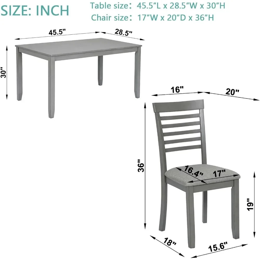 Ensemble de table à manger en bois pour 4 personnes, table rectangulaire avec 4 chaises rembourrées, ensemble de table à manger 5 pièces pour cuisine et salle à manger