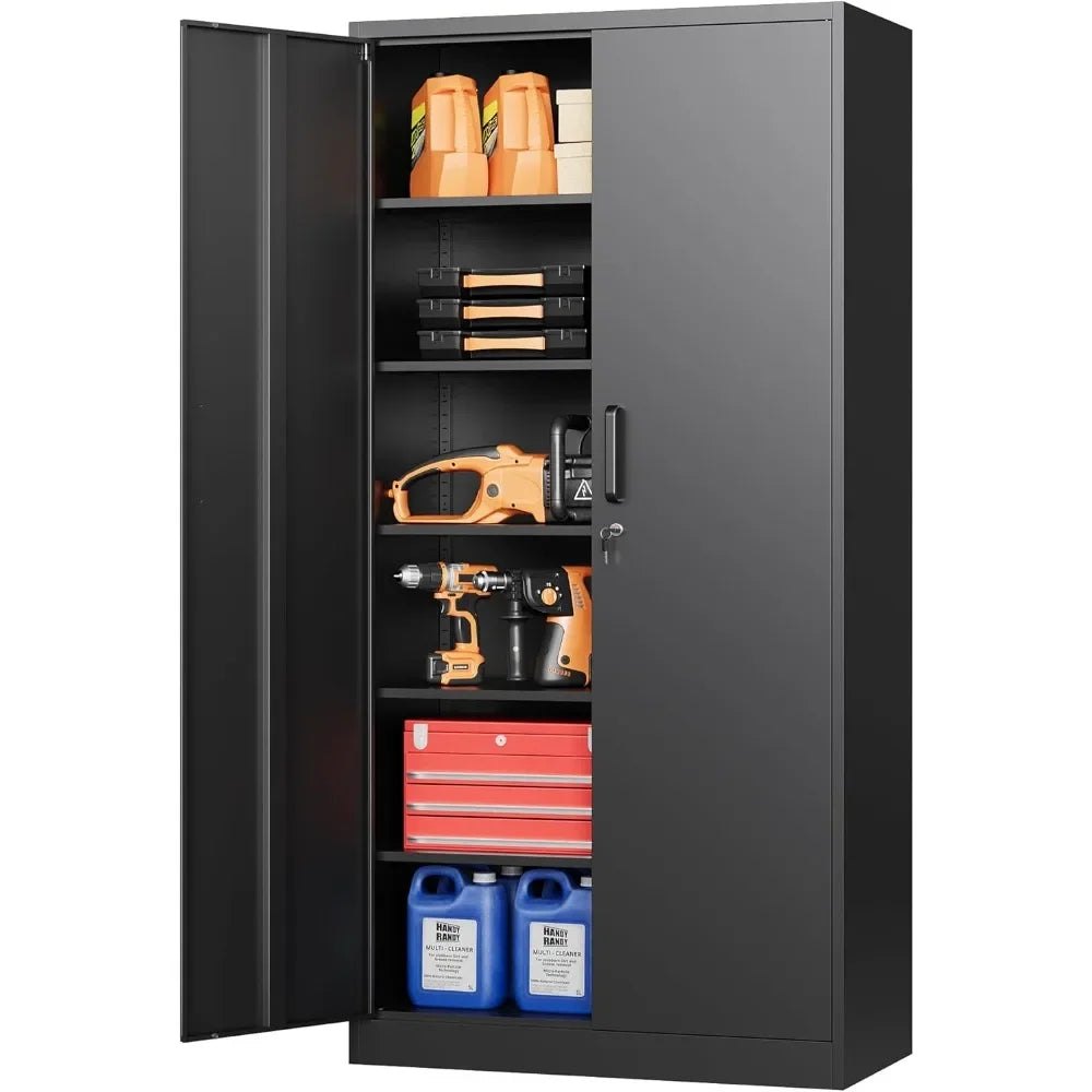 Metal Garage Storage Cabinet with Lock, 71" Steel Lockable File Cabinet, Locking Steel Storage Cabinet with 5 Adjustable Shelves