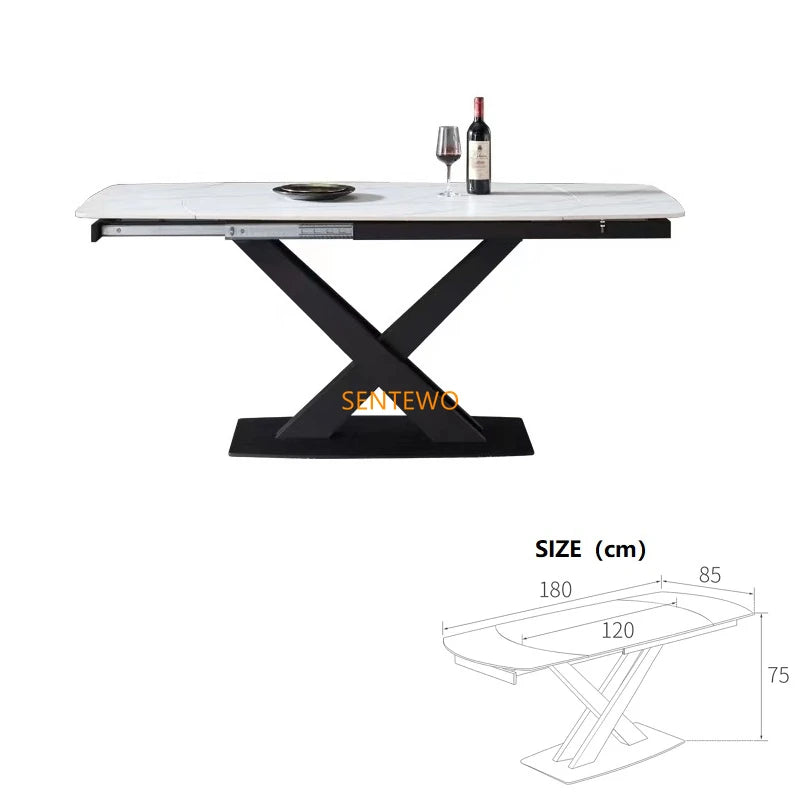 SENTEWO Table à manger extensible moderne en dalle de roche blanche avec 4 6 8 chaises, base en acier au carbone, table pliante noire, livraison gratuite