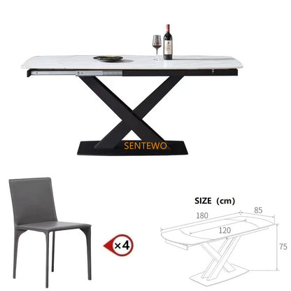 SENTEWO Table à manger extensible moderne en dalle de roche blanche avec 4 6 8 chaises, base en acier au carbone, table pliante noire, livraison gratuite