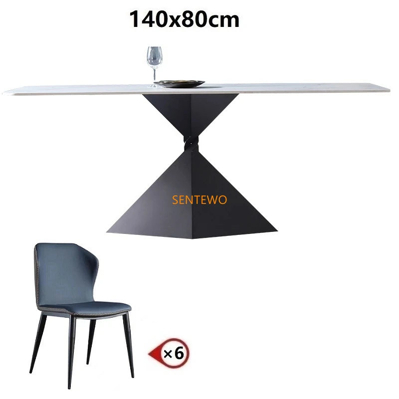 Mesa de comedor y silla de comedor de losa de roca italiana SENTEWO, base de acero al carbono, mesas de mármol sintético, muebles para el hogar, muebles para cocina