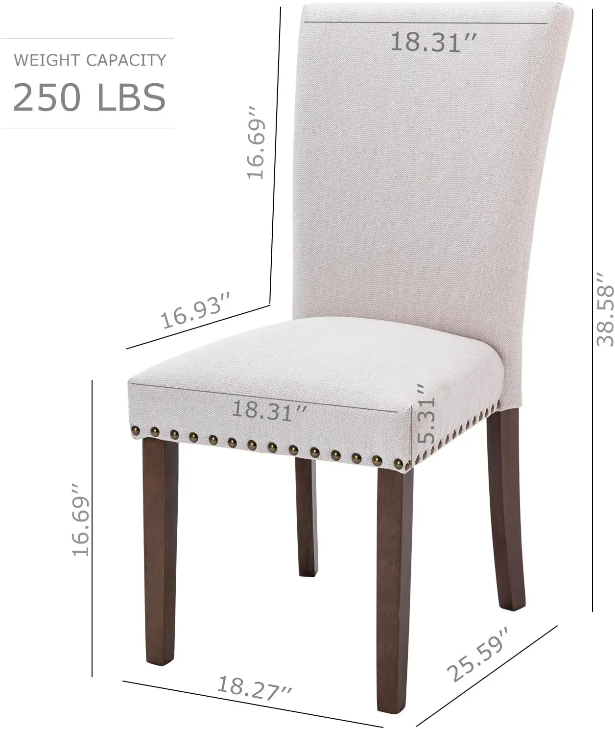 Upholstered Parsons Dining Chairs Set of 4, Fabric Dining Room Kitchen Side Chair with Nailhead Trim and Wood Legs - Beige