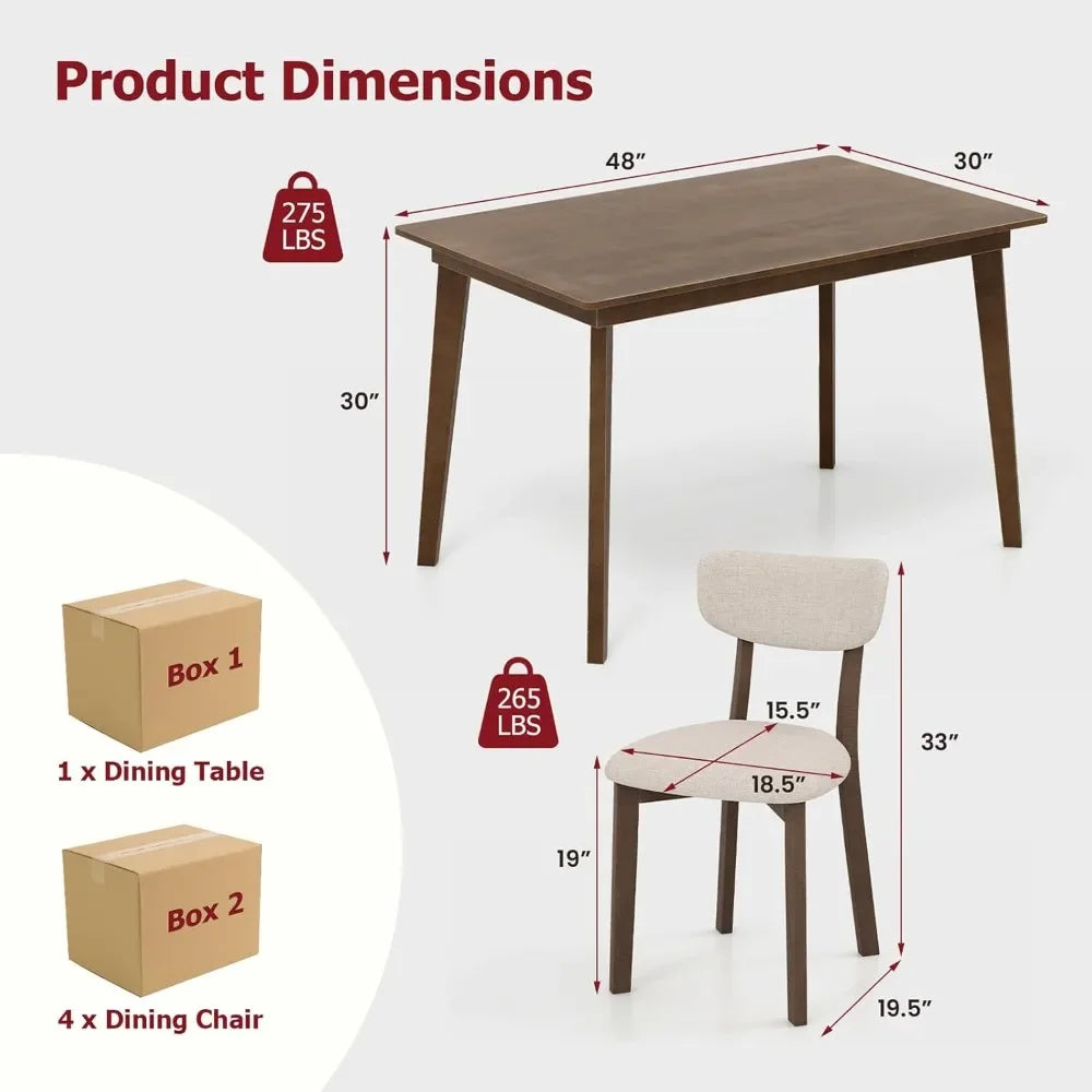 Juego de mesa de comedor para 4 personas, mesa de cocina moderna de mediados de siglo y 4 sillas, patas de madera de caucho, respaldo curvo, juego de comedor