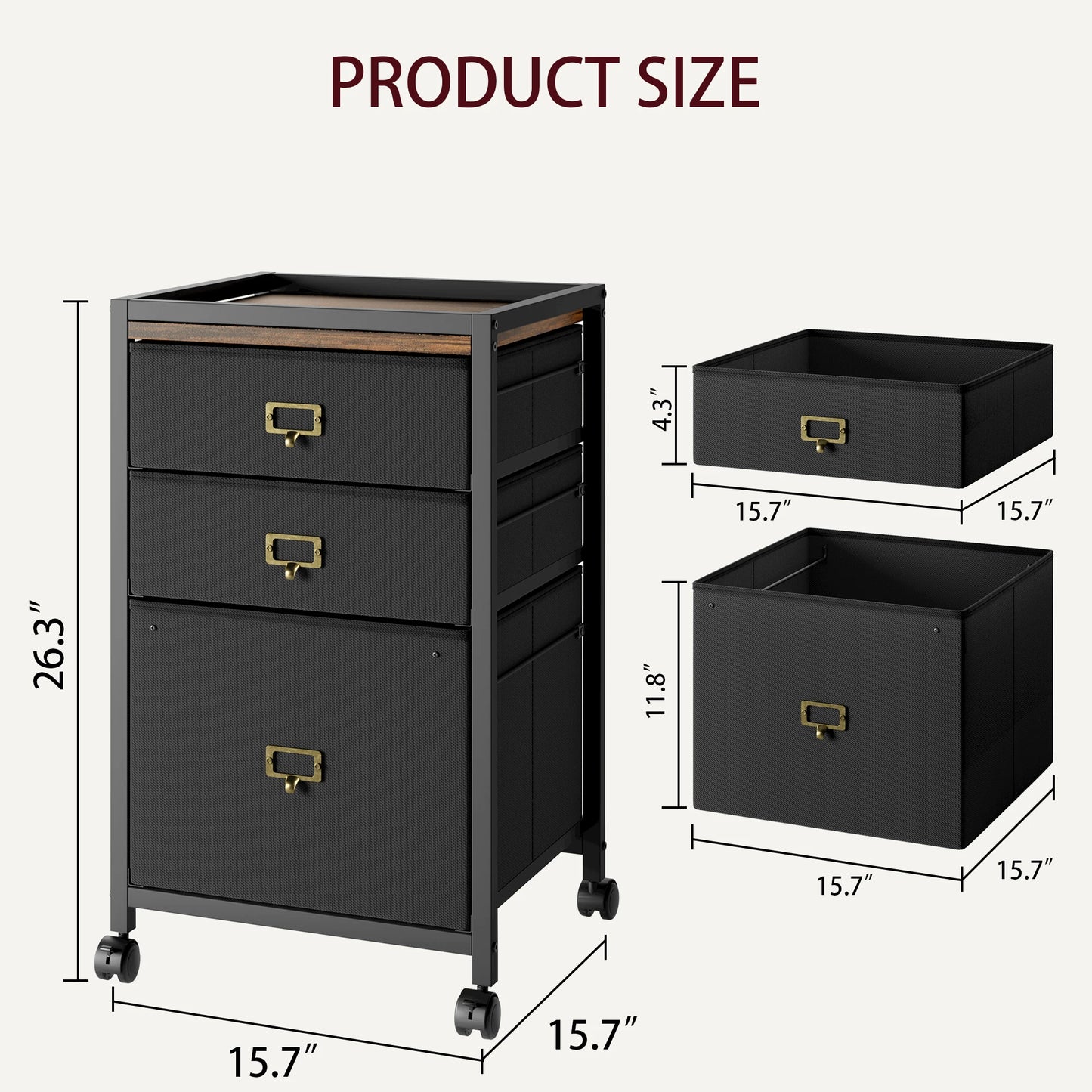 3 Drawer Mobile File Cabinet,Organizer Vertical File Cabinet with Rolling Wheel and Lock Suit for Letter or A4 Size Home Office