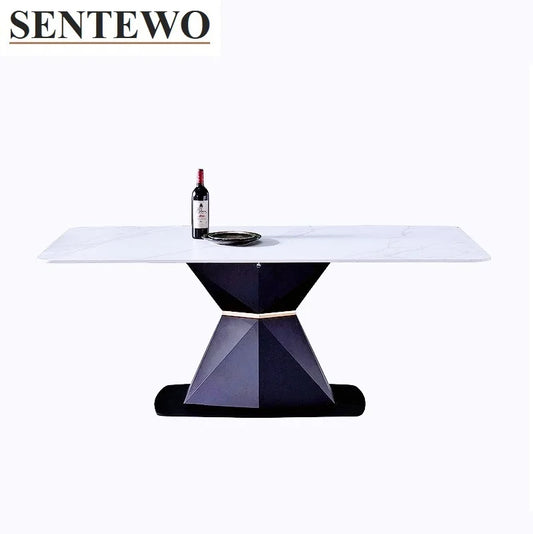 Mesa de comedor SENTEWO de losa de roca italiana y 4 sillas de comedor con base de acero al carbono, mesas de mármol sintético, muebles de cocina, tumbonas