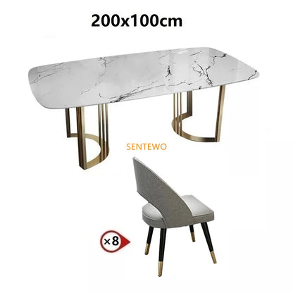 SENTEWO Ensemble de table à manger de luxe en marbre italien 6 chaises en acier inoxydable avec base plaquée or Meubles de maison Mesa Com 4 Cadeiras