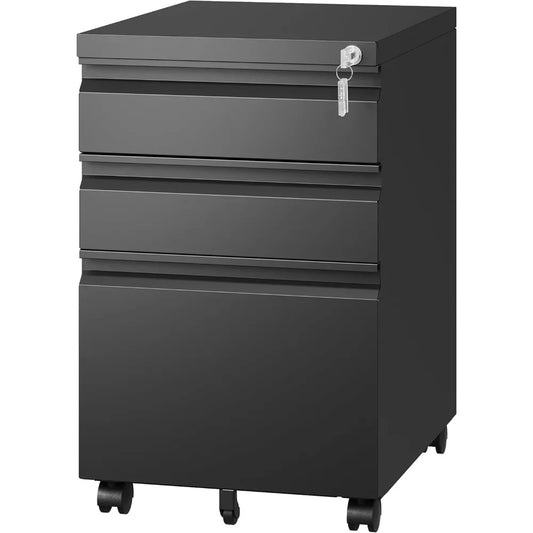 3 Drawer Mobile File Cabinet with Lock,Under Desk Metal Filing Cabinets for Home Office Organizer Letters/Legal/A4