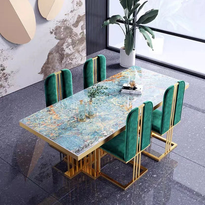 SENTEWO Ensemble de table à manger de luxe en dalle de roche italienne avec 4 chaises, table à manger à cadre doré avec chaise, meubles de cuisine, livraison gratuite