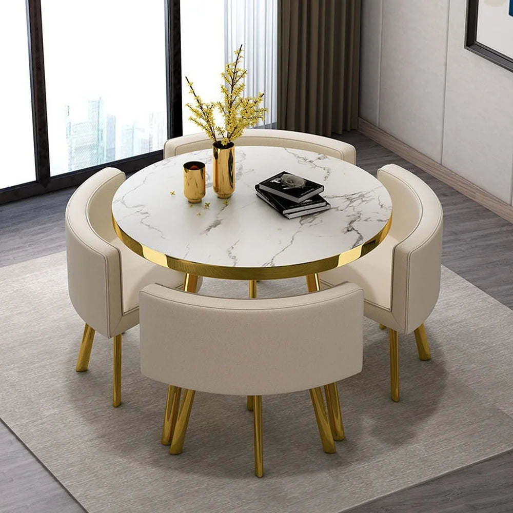 Mesa de comedor redonda de mármol de 80 cm, juego de 4 sillas, mesa central moderna de madera, muebles de lujo blancos para el hogar, muebles para apartamentos