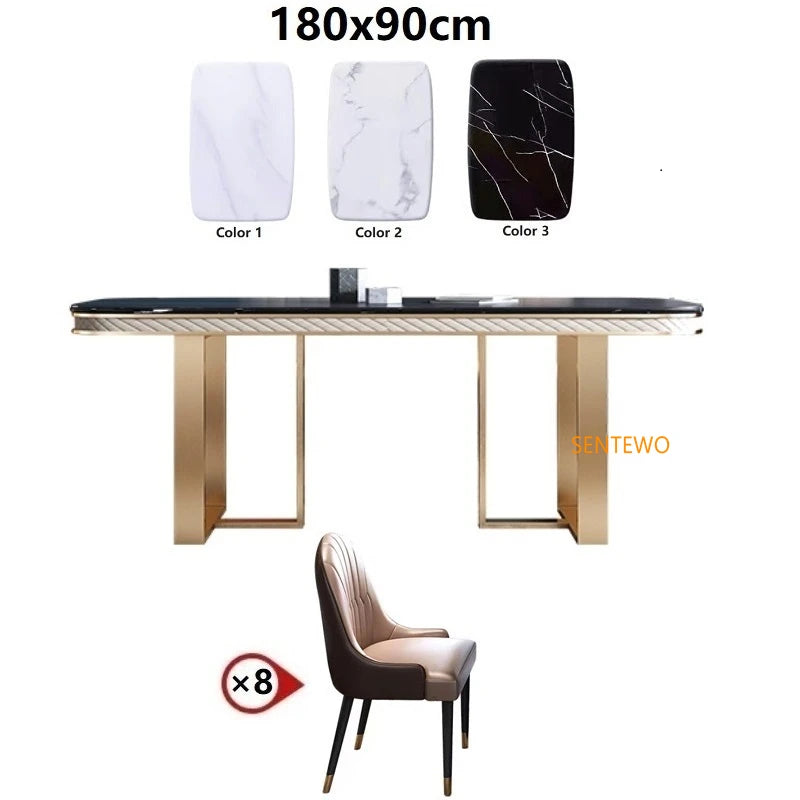 SENTEWO Ensemble de table à manger de luxe nordique en marbre avec 4 chaises et cadre doré en acier inoxydable