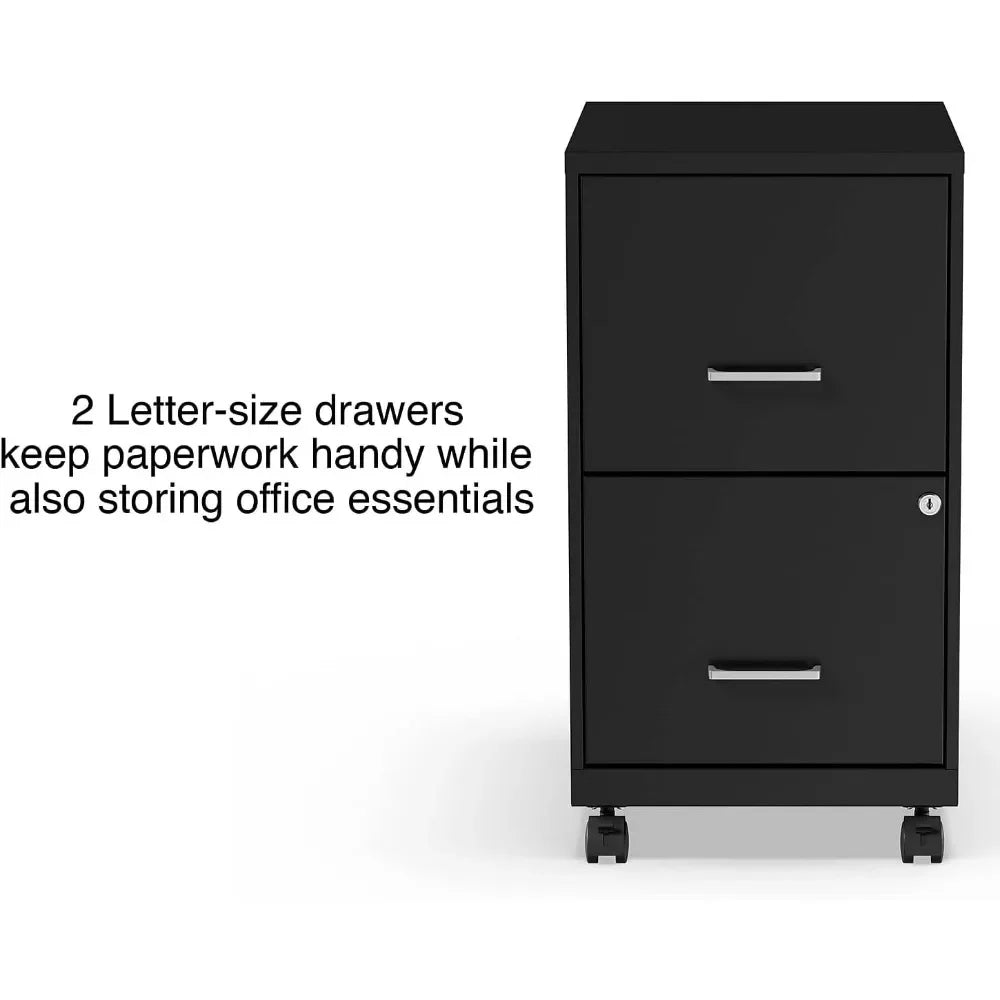 2-Drawer Vertical Locking File Cabinet (Black, Sold as 1 Each) – Holds Letter Size Documents, Measures 26.3"H x 14"W x 18"D