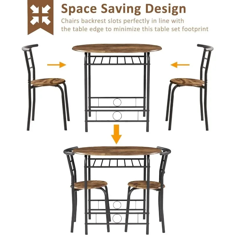 Ensemble de table à manger pour coin petit-déjeuner de cuisine, plateau de table ovale en grain de bois et cadre en métal avec casier à vin intégré, pour petits espaces