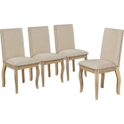 Ensemble de table à manger extensible en bois avec table ronde et chaises rembourrées pour 4 à 6 personnes, ensemble de table à manger ronde 5 pièces