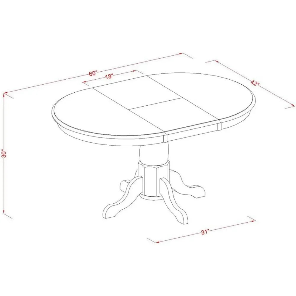 POPL7-SBR-C Juego de muebles de comedor de 7 piezas que consta de una mesa de cocina ovalada con hojas de mariposa y 6 manteles de tela de lino