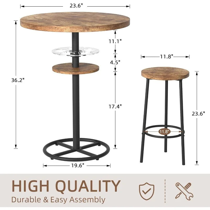 3 Piece Bar Table and Chairs Counter Height Bistro Pub Sets with 2 Barstools for Breakfast Nook, Small Space, Apartment