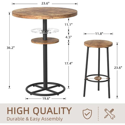 3 Piece Bar Table and Chairs Counter Height Bistro Pub Sets with 2 Barstools for Breakfast Nook, Small Space, Apartment