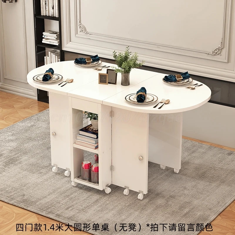 Folding Dining Table Movable Table Set  1.4m Round/ Square Table With Chair Set Furniture For Dining Room Apartment Living Room