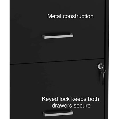 2-Drawer Vertical Locking File Cabinet (Black, Sold as 1 Each) – Holds Letter Size Documents, Measures 26.3"H x 14"W x 18"D