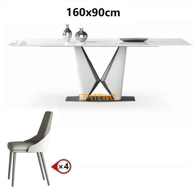 Juego de mesa de comedor de lujo con losa de mármol y 8 sillas, mesa de comedor de mármol, mesa de comedor de acero inoxidable con base dorada