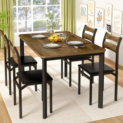 Juego de mesa de comedor para 4, mesa de 43,3" con 4 sillas tapizadas de cuero sintético, juego de mesa y sillas de cocina de madera, juego de comedor de 5 piezas