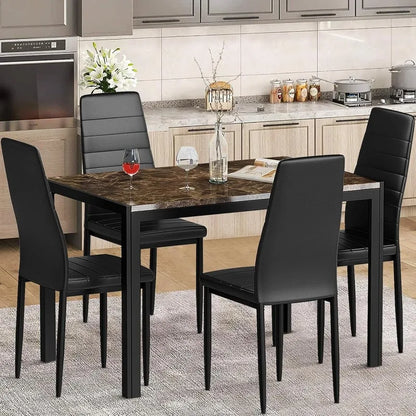 Juegos de mesa de comedor para 4, juego de mesa y sillas de cocina de 5 piezas de imitación de mármol para 4 personas, mesa de comedor moderna de 47" y cuero de PU