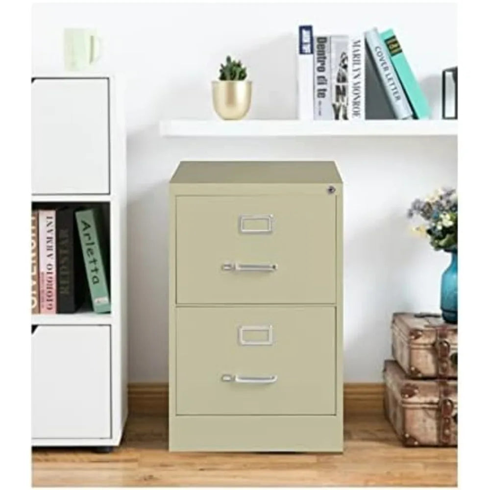 2 Drawers 28.38" Vertical Beige Metal Filing Cabinet Lockable Pre-Assembled Stationary Legal Size for Home, Office