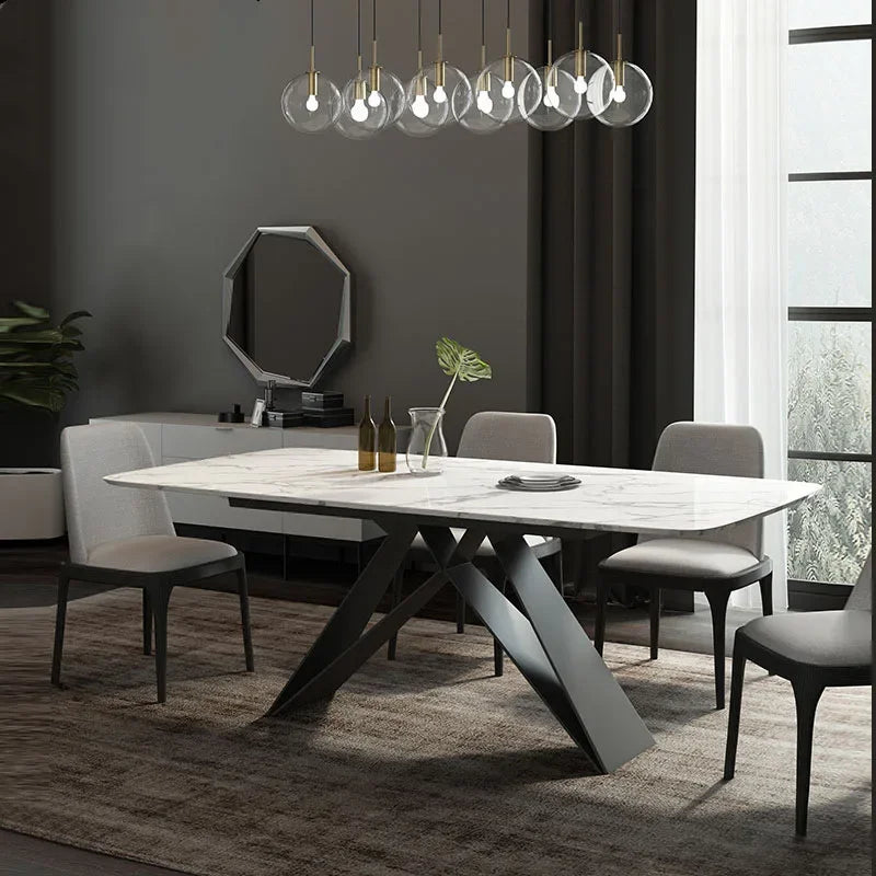 Mesa de comedor de mármol para apartamento pequeño rectangular moderna y creativa con herrajes de hierro de estilo nórdico minimalista