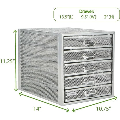 File Storage Drawers, Desk Organizer, Multi-Purpose, Crafts, Office, Metal Mesh, 11"L x 14"W x 11"H, Silver