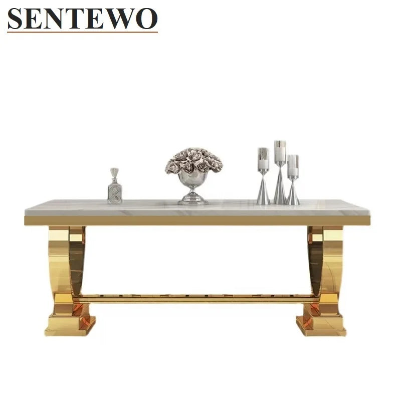 SENTEWO Ensemble de tables et chaises de salle à manger de luxe en marbre avec base en métal émaillé au titane et doré