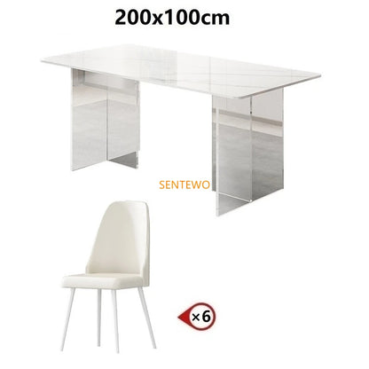 SENTEWO Livraison gratuite Table à manger de cuisine en dalle de roche moderne avec chaise Ensemble de table à manger à base en acrylique transparent Esstische