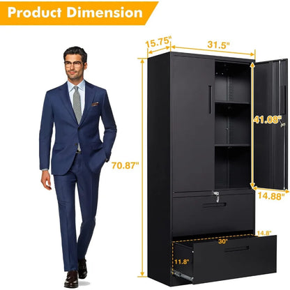 2 Drawer Lateral File Cabinet,Metal Storage Cabinet with Drawers, Locking File Cabinet with Storage Shelves,Metal Storag Shelves