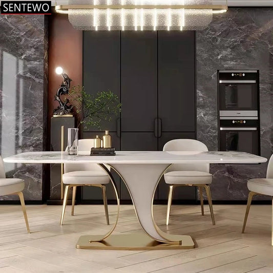 SENTEWO Envío gratuito Juego de mesa de comedor italiano de 6 sillas Marco dorado Juego de mesa de comedor de diseño moderno Muebles para apartamentos