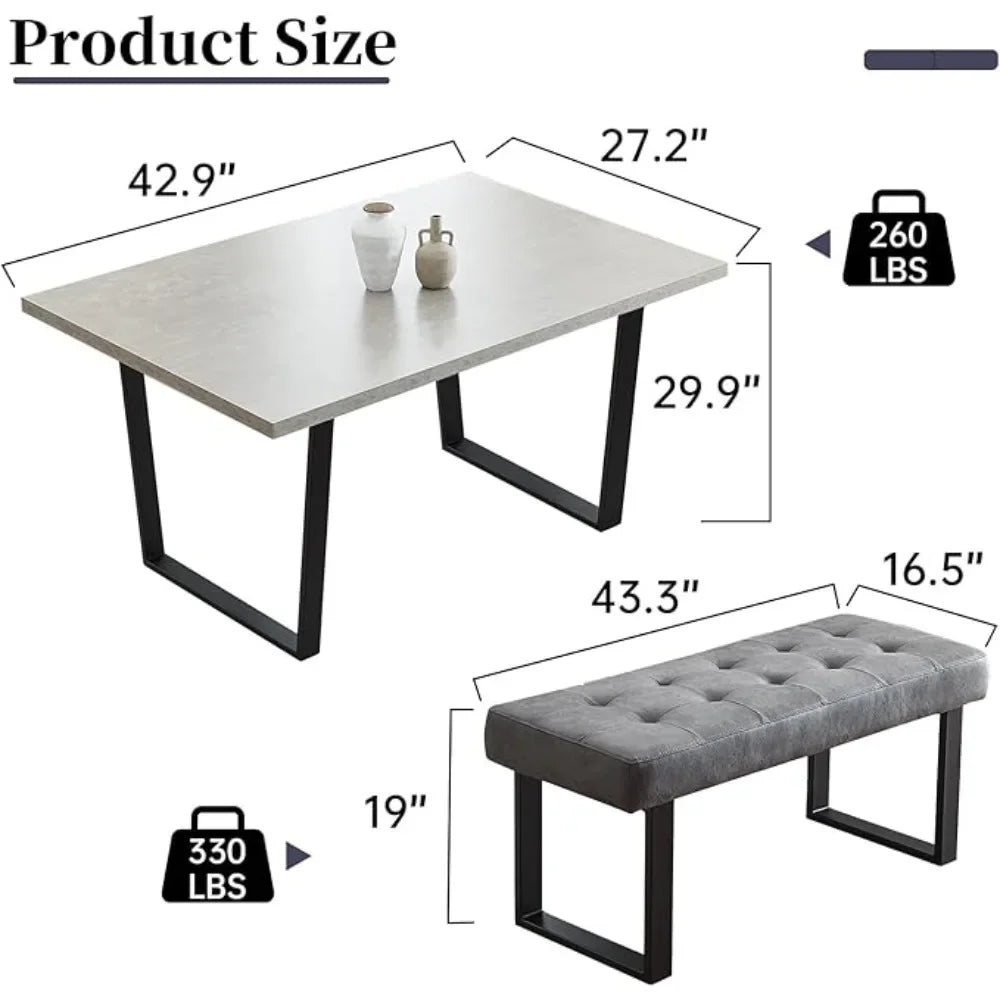 Juego de mesa de comedor con banco, mesa de cocina moderna de 3 piezas con banco de esquina con asiento derecho y banco para muebles de comedor familiar