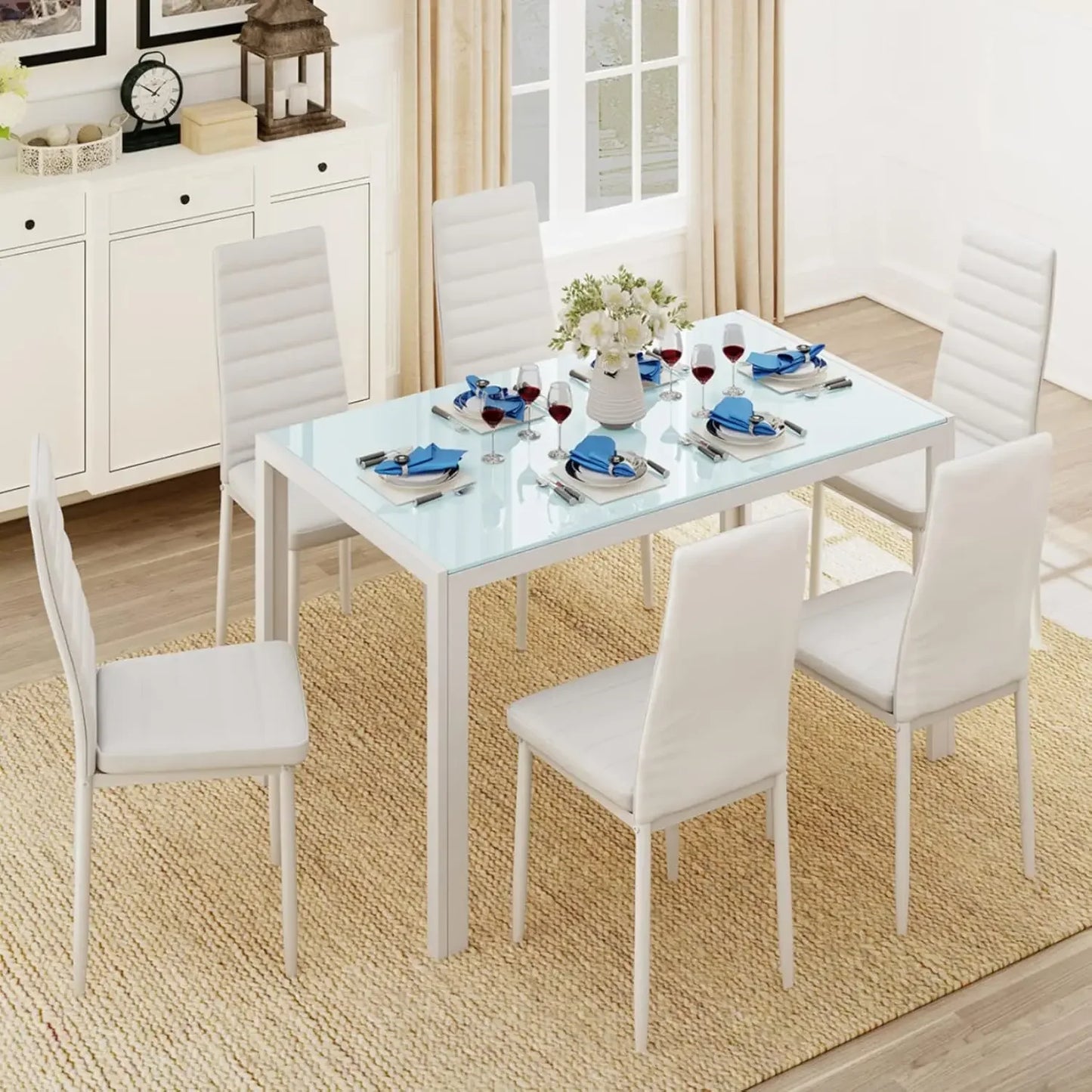 Juegos de mesa de comedor para 6, juego de mesa y sillas de cocina de 7 piezas para 6 personas, juegos de comedor modernos de cuero PU para el hogar, la cocina