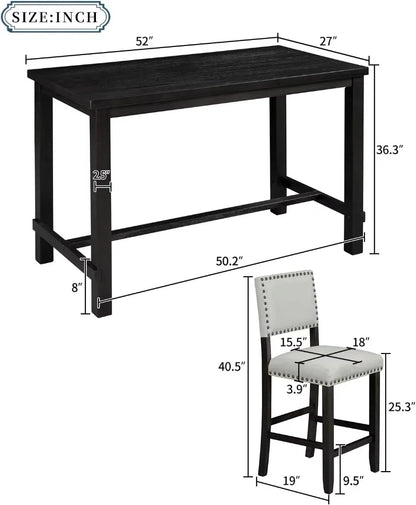 Juego de mesa de altura de mostrador SOFTSEA de 5 piezas, mesa clásica elegante y 4 sillas tapizadas, juego de mesa de cocina de madera, comedor