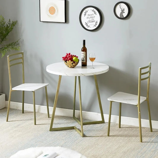 Ensemble de petite table à manger ronde pour 2 personnes, plateau en bois marbré, coin repas moderne avec chaises pour cuisine, coin petit-déjeuner, salon