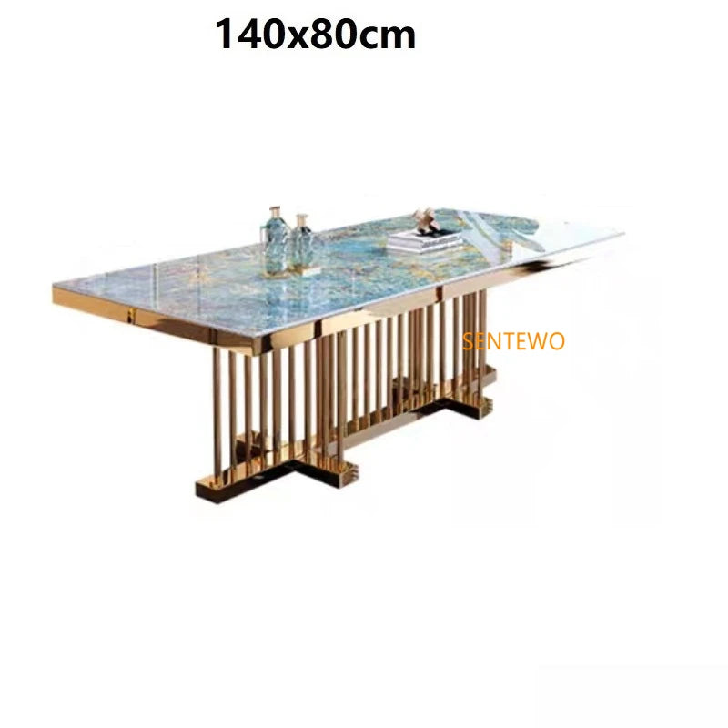 SENTEWO Ensemble de table à manger de luxe en dalle de roche italienne avec 4 chaises, table à manger à cadre doré avec chaise, meubles de cuisine, livraison gratuite