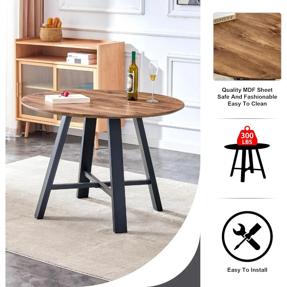 Juego de mesa de comedor redonda para 4, juego de mesa y sillas de cocina modernas para 4, juego de comedor de madera, juego de mesa de recepción, silla tapizada