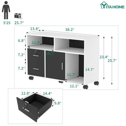 Archivador lateral de 2 cajones con cerradura para oficina en casa