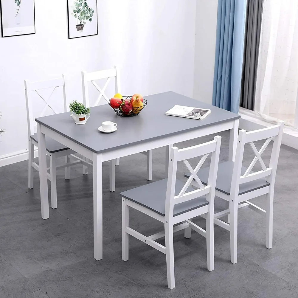 Ensemble de table à manger pour 4 personnes, ensemble de table à manger de cuisine en bois 5 pièces avec 4 chaises pour cuisine, salle à manger, restaurant, petit espace