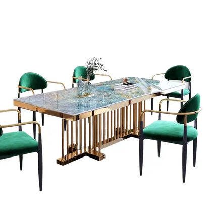 SENTEWO Ensemble de table à manger de luxe en dalle de roche italienne avec 4 chaises, table à manger à cadre doré avec chaise, meubles de cuisine, livraison gratuite