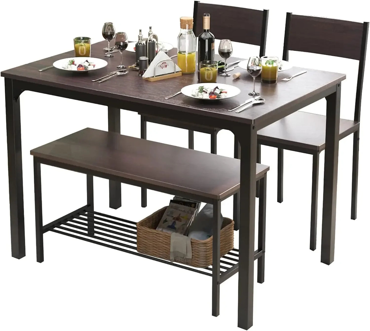 Juegos de comedor con estante de almacenamiento y sillas, juego de mesa de cocina para 4 personas, banco para 2 personas, mesas y sillas de comedor, envío gratuito