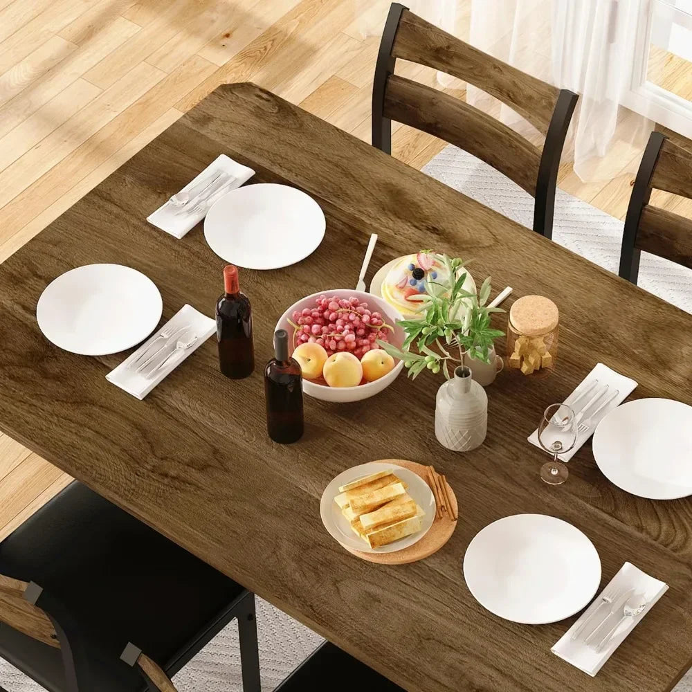 Juego de mesa de comedor para 4, mesa de comedor de 43,3" con 4 sillas tapizadas de cuero sintético, juego de mesa y sillas de cocina de madera moderna