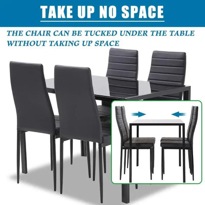 Juego de mesa de comedor FDW, juego de mesa de comedor de vidrio para espacios pequeños, mesa de cocina y sillas para 4, rectangular, moderna, vidrio negro