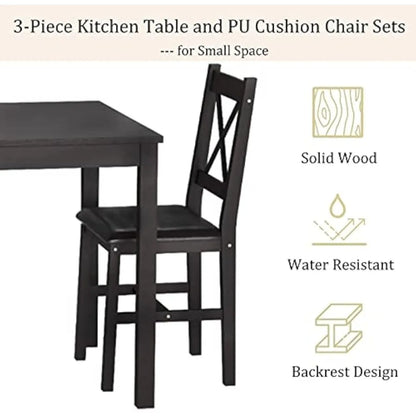 3 Piece Dining Table Set Sturdy Wooden Square Table and Chair Breakfast Table Set for 2 Person, Small Dining Room