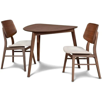 Juego de comedor de tres piezas con mesa de esquina Oscar de estilo moderno de mediados de siglo, nogal, juegos de comedor de calidad