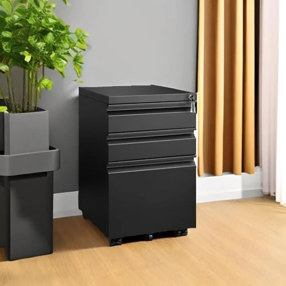 3 Drawer File Cabinet for Home Office, Under Desk Mobile Filing Cabinet with Lock for A4-Size/Letter-Size/Legal-Size