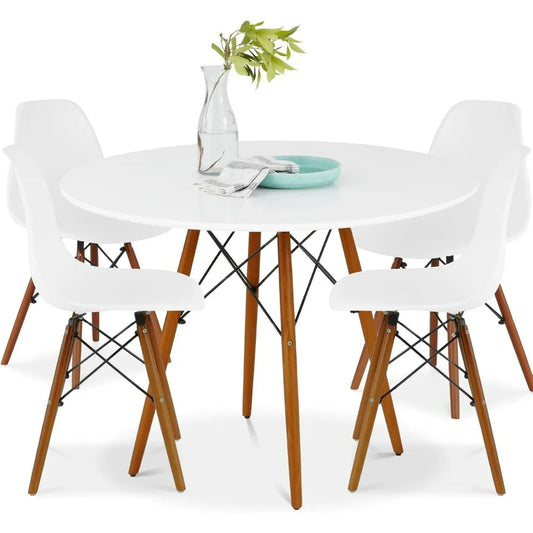 Ensemble de table à manger, ensemble de table et de chaises compact et moderne du milieu du siècle avec sièges en plastique, pieds en bois, cadre en métal, ensemble de table à manger