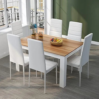 Juego de mesa y sillas de comedor de 6, 7 piezas, juego de mesa de cocina con respaldo alto, silla de cuero sintético para comedor, cocina, rectangular