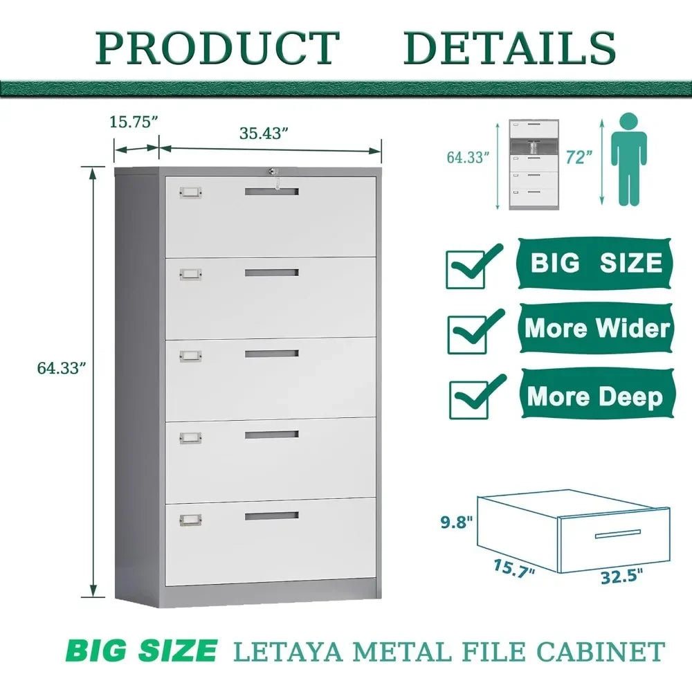Archivador con cajones y cerradura, archivadores laterales de metal para el hogar y la oficina, archivos colgantes de tamaño carta, legal, F4 y A4